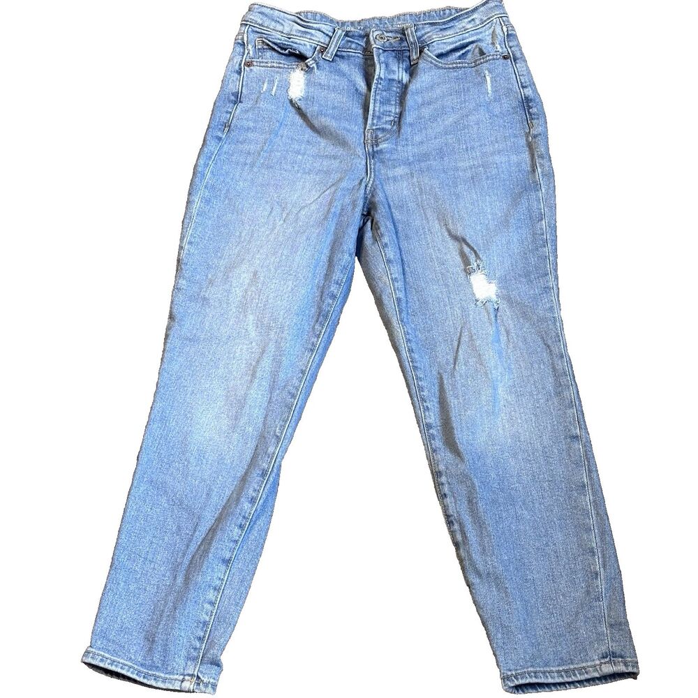 Old Navy High Rise OG Straight Ankle Jeans Women Blue Denim Distressed  Size 6